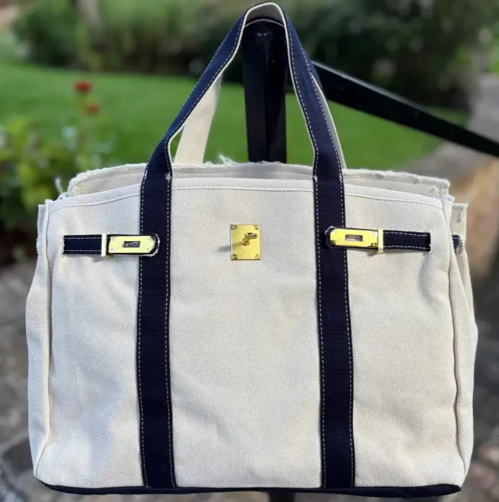 Canvas  "Boatkin" Tote Bag - Navy Trim | Runway Athletics