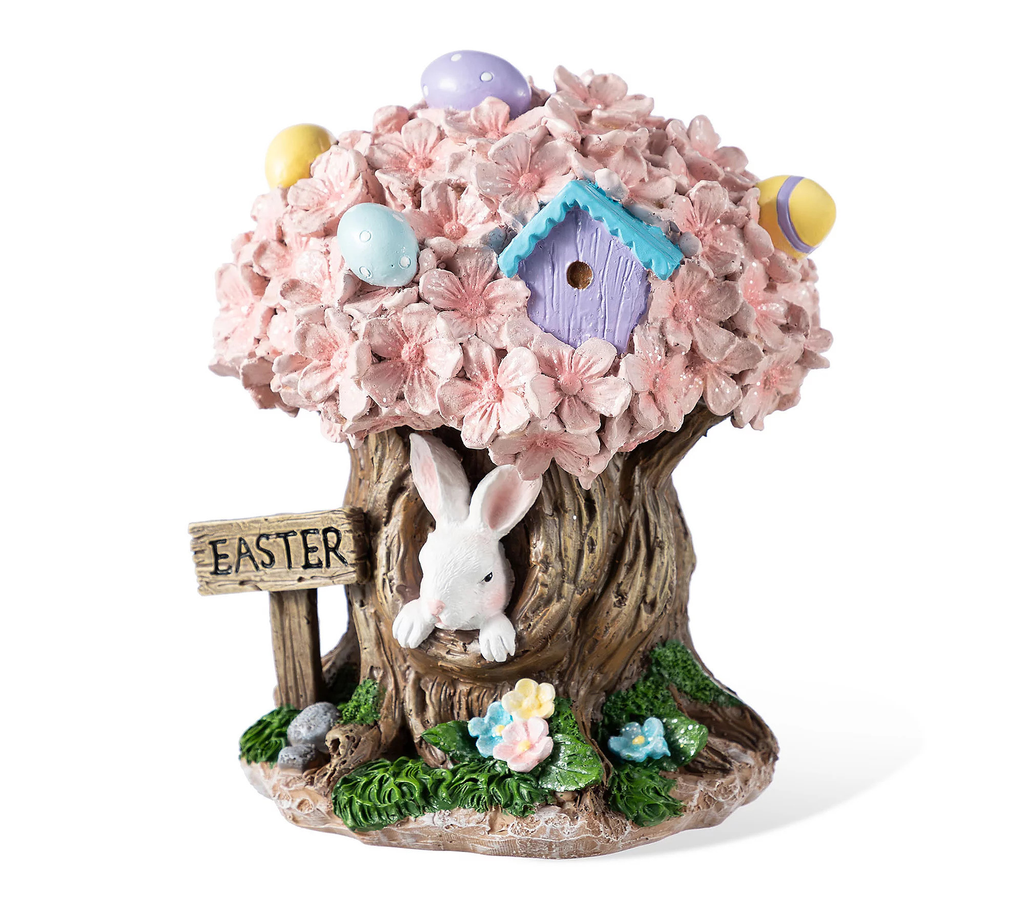 Glitzhome 8""H Easter Resin Bunny & Pink Blossom s Table Decor | QVC