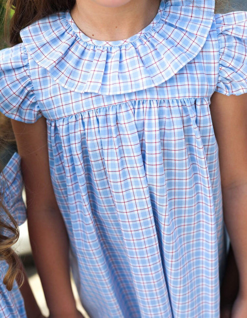 Blue And Red Plaid Ruffle Dress | Cecil and Lou