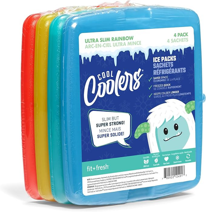 Cool Coolers by Fit + Fresh, 4 Pack Slim Ice Packs, Space Saving Reusable Ice Packs for Lunch Box... | Amazon (US)