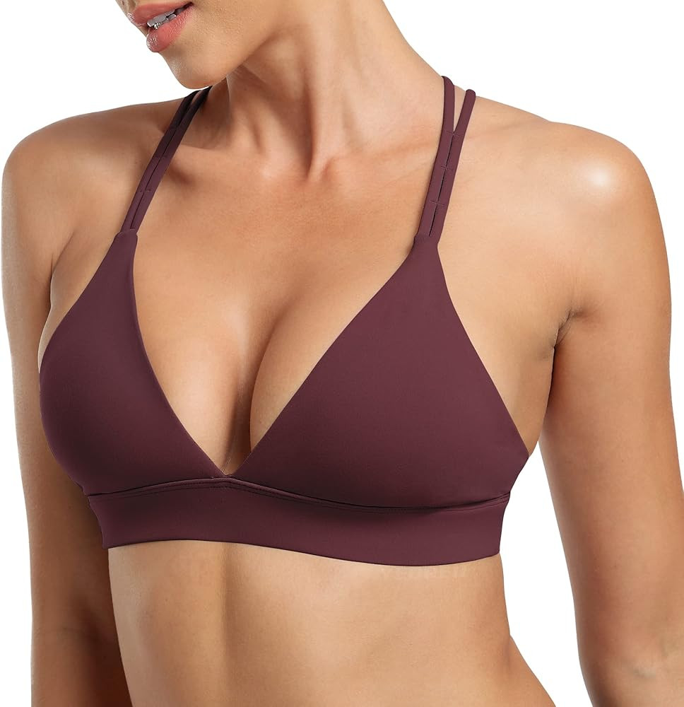 YEOREO Bella Sports Bra for Women V-Neck Strappy Criss-Cross Back Yoga Bra Padded Fitness Crop To... | Amazon (US)