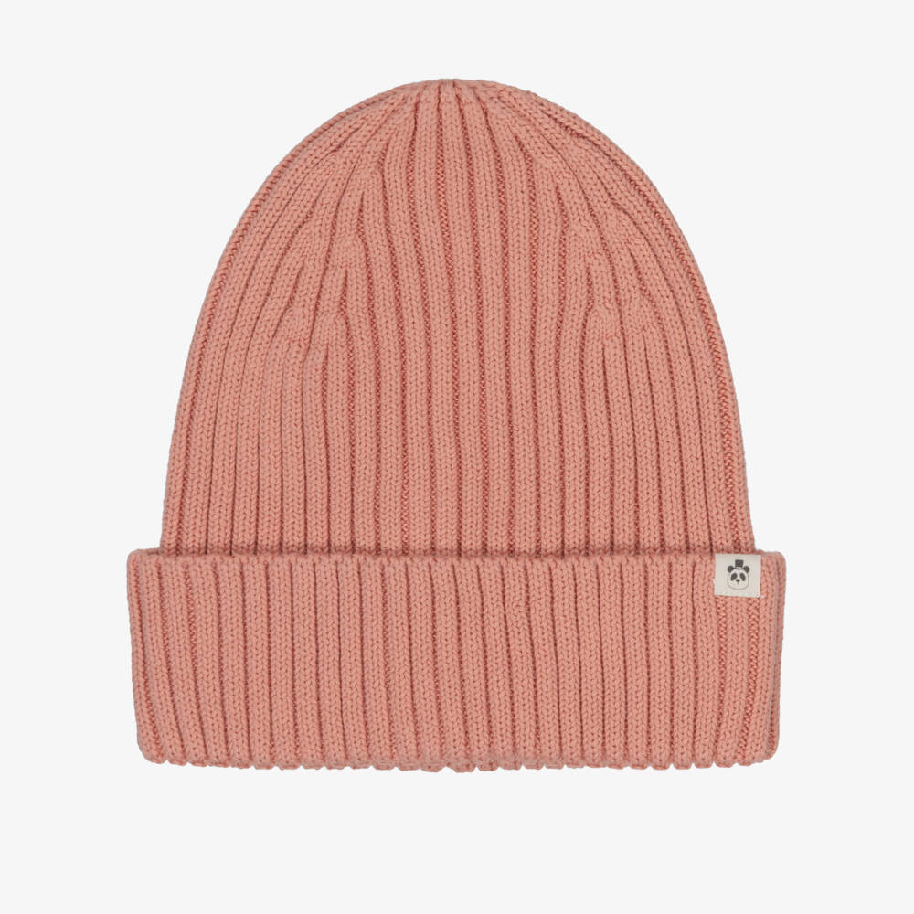 Mini Rodini Girls Pink Ribbed Knit Beanie Hat | Childrensalon