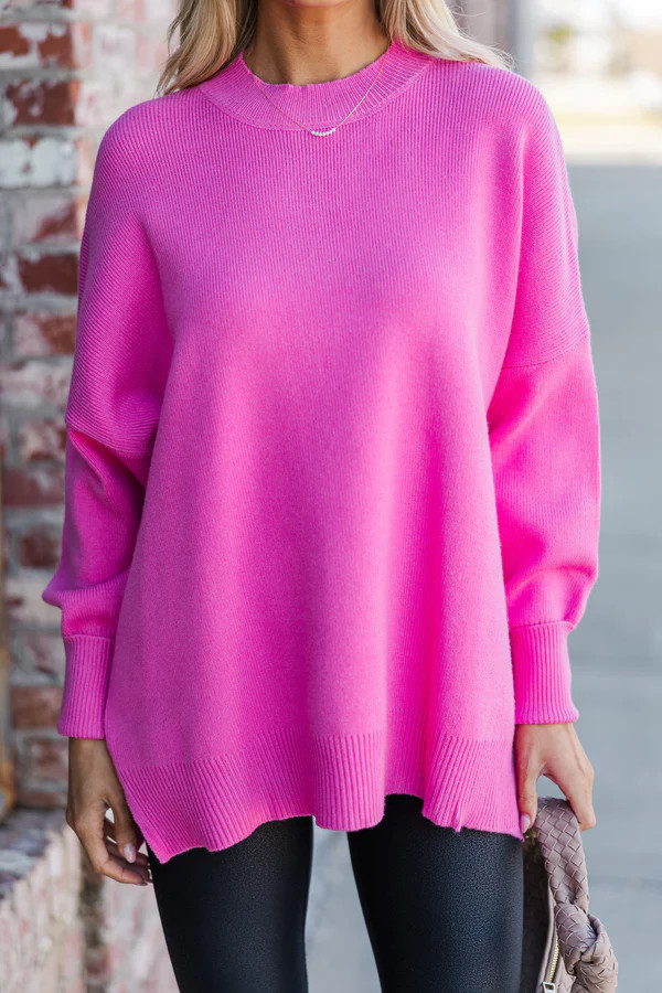 Perfectly You Candy Pink Mock Neck Sweater | The Mint Julep Boutique