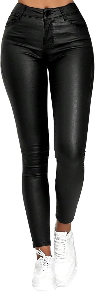 Avanova Women Faux Leather High Waist Leggings Stretchy Causal Tights Pants | Amazon (US)