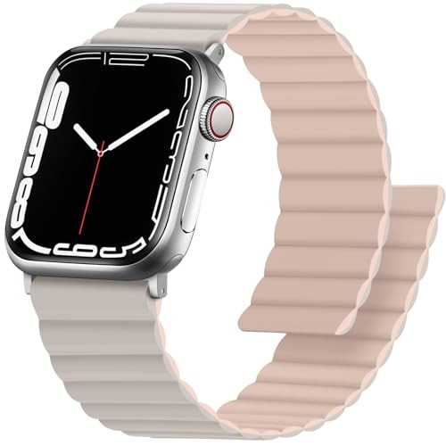 Anlinser Magnetic Bands Compatible with Apple Watch Band 49/46/45 44/42/41/40/38mm, Women Men Double Side Reversible Strap for iWatch Ultra 2 Series 10/9/8/7-1 SE (42/41/40/38, Starlight/Pink) | Amazon (US)