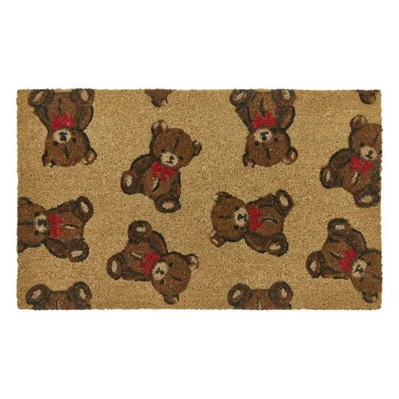 My Texas House Natural Multi Teddy Bear Red Bow Coir Mat, 18"x30" | Walmart (US)