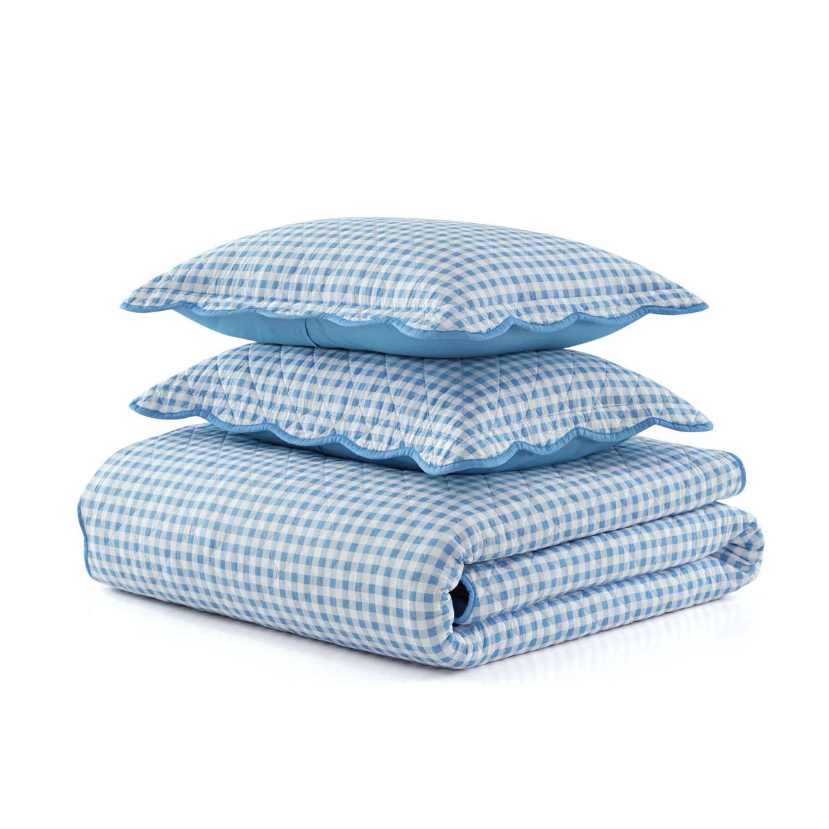 Martha Stewart Olivia Gingham Cotton Reversible Blue Quilt Set | Wayfair North America