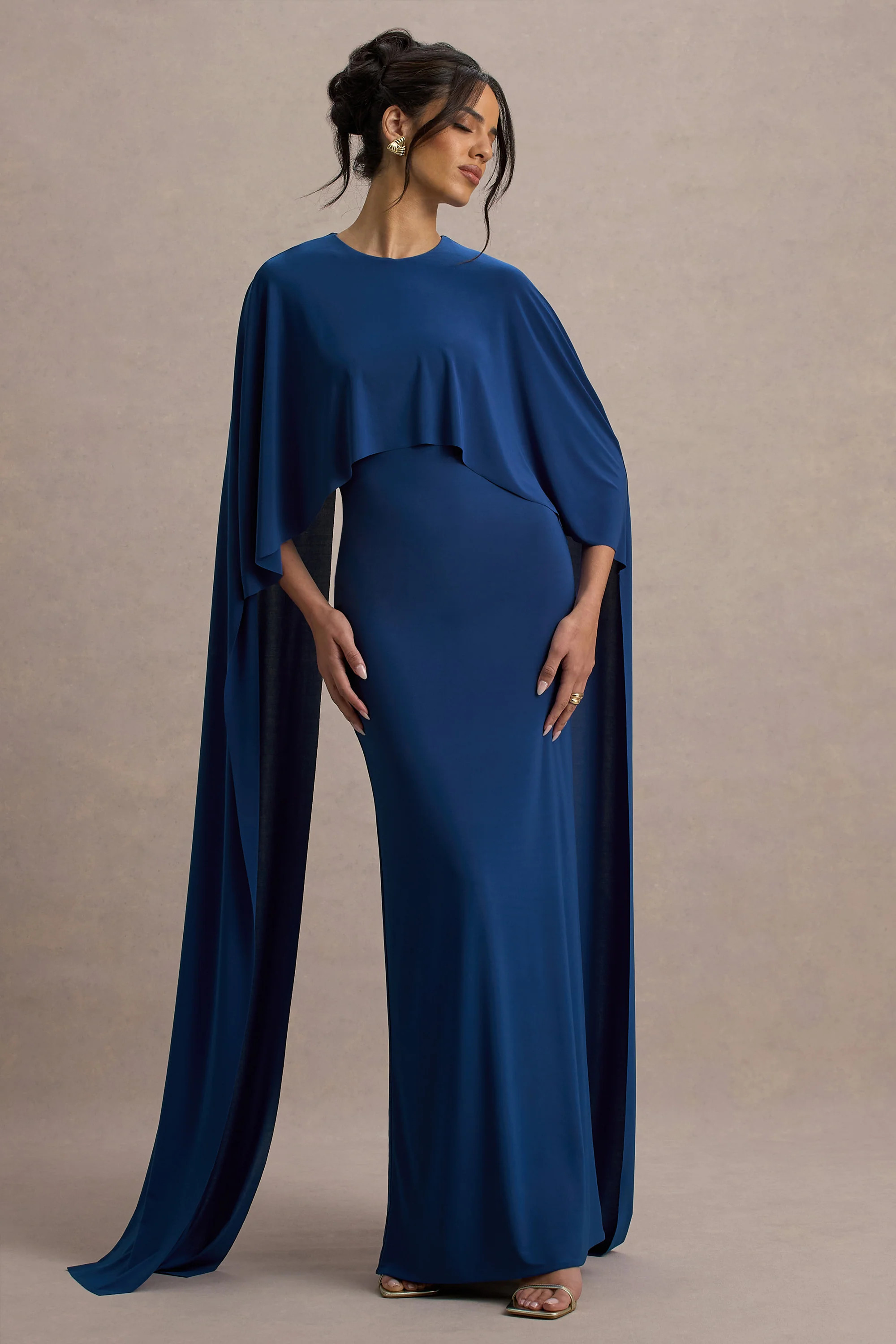 Padma  Blue Draped Maxi Dress With Cape Sleeves | Club L London