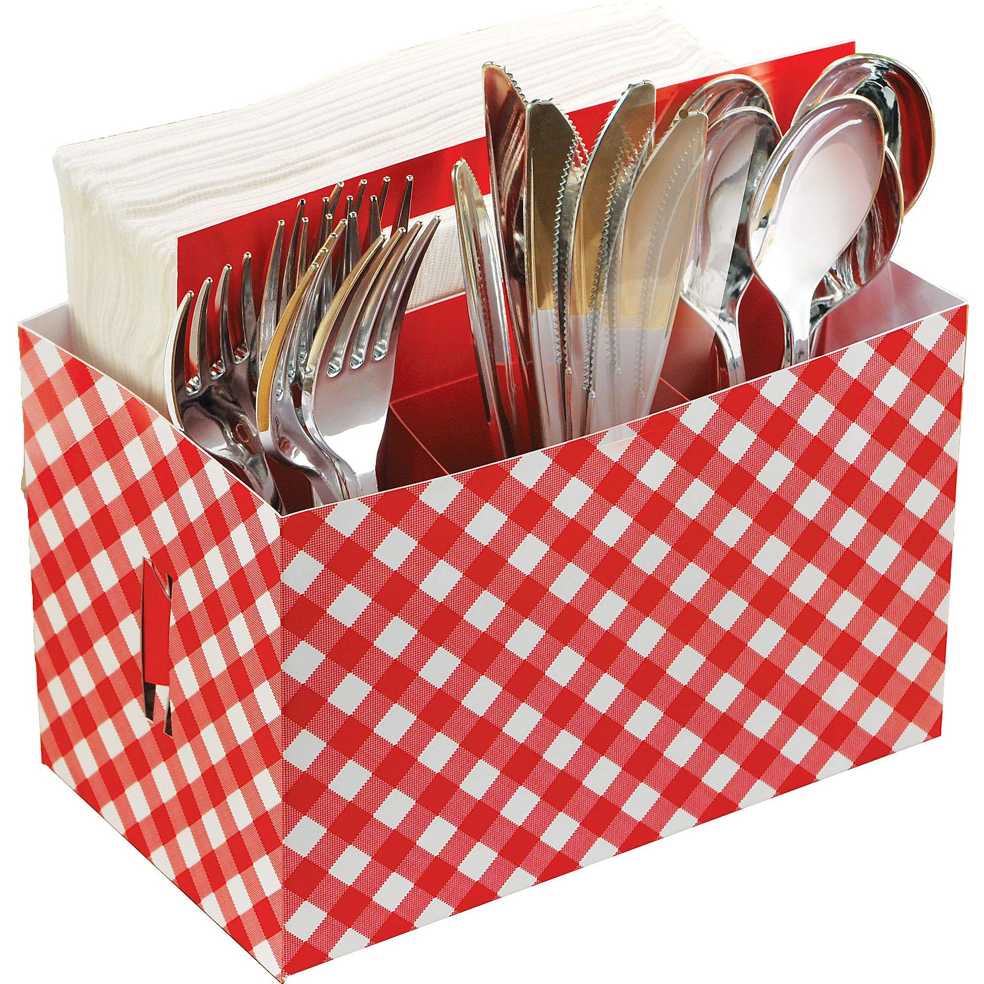 Picnic Party Red Gingham Cardboard Utensil Caddy - 7" x 7.5" x 4.5" (1 Piece) - Perfect for Outdo... | Amazon (US)