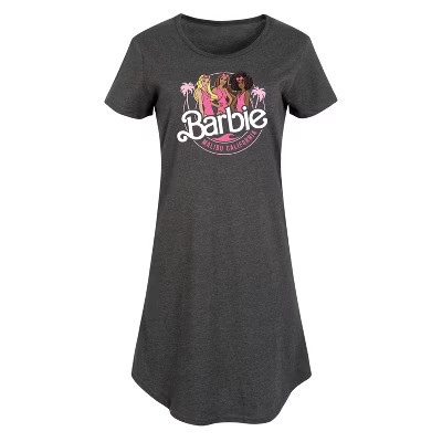 Women's Barbie Malibu Graphic T-shirt Dress - Heather Charcoal - Medium | Target