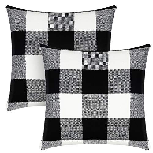 YOUR SMILE Retro Farmhouse Buffalo Tartan Chequer Plaid Cotton Linen Decorative Throw Pillow Case Cu | Amazon (US)