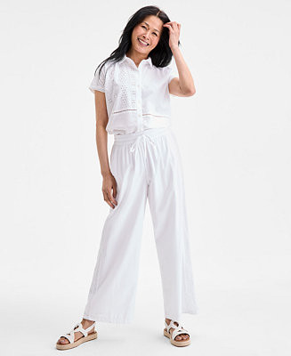 Style & Co Women's Cotton Eyelet Pull-On Wide-Leg Pants, Exclusively at Macy's - Macy's | Macy's