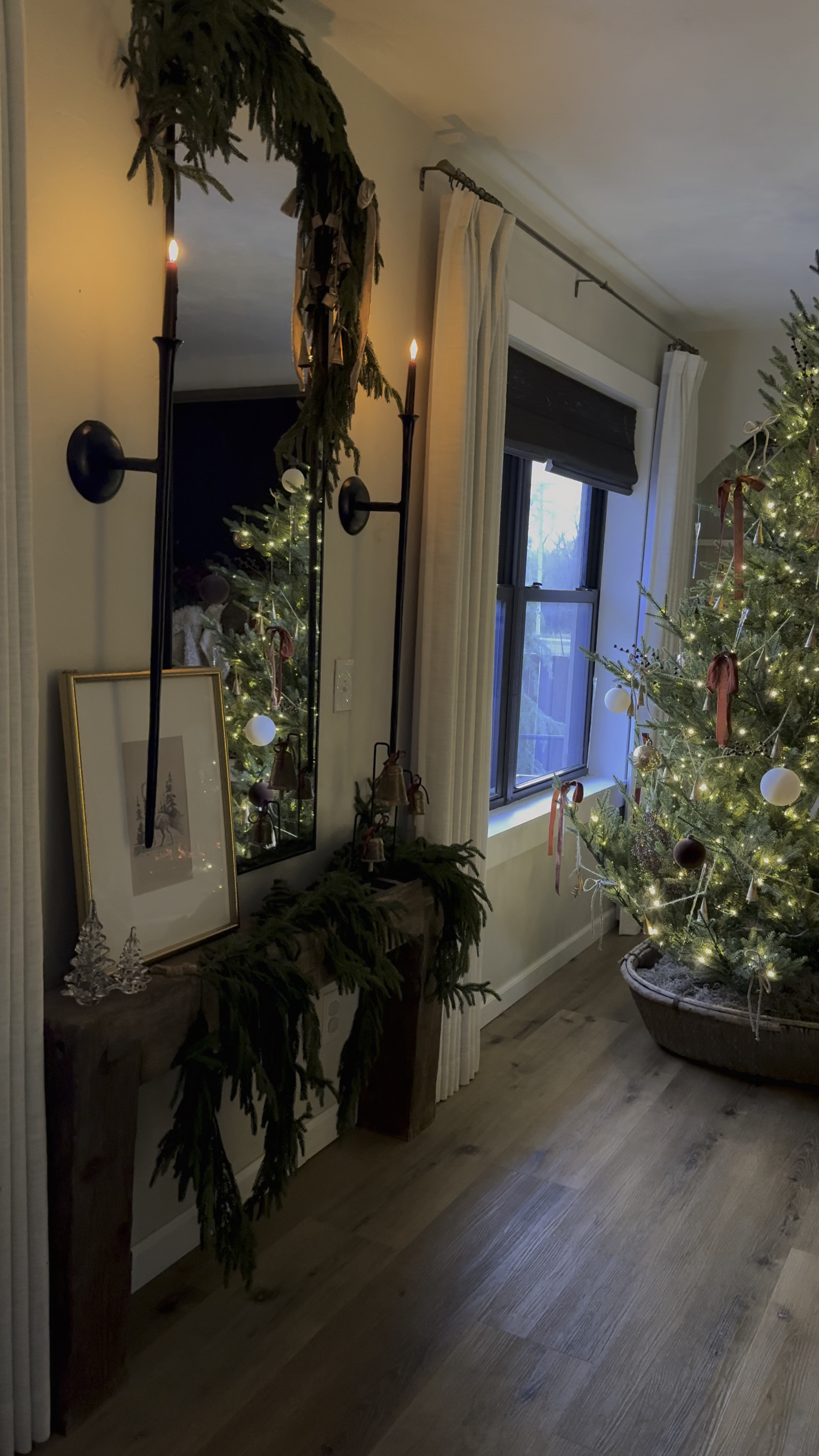 Christmas console! These little glass trees from Amazon are heavy and nice and affordable!! Super pretty!! 

#LTKSeasonal #LTKWatchNow #LTKHoliday