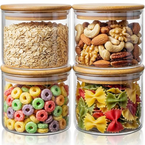 17 oz Glass Jars with Bamboo Lids, Airtight Food Storage Containers, 4 Pack | Amazon (US)