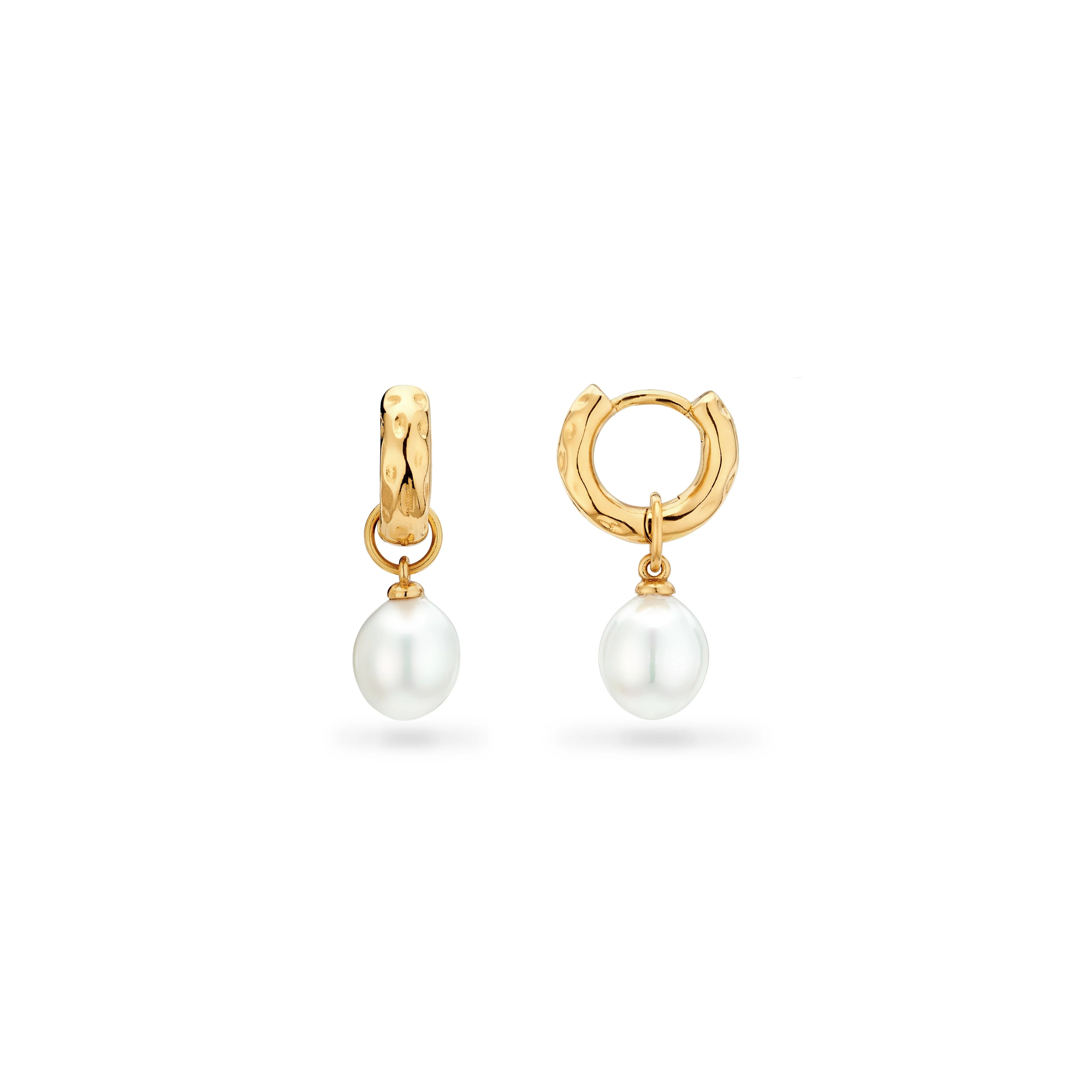 Organic Pearl Drop Huggie Earrings (Gold) | Abbott Lyon