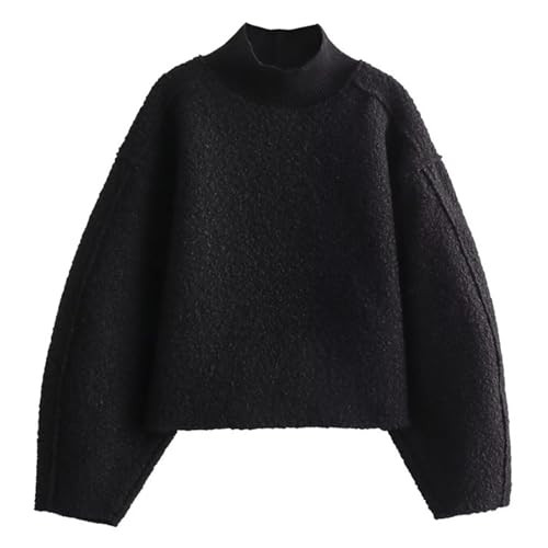 Lightning Deals Lightning Deals Clearance,Coats For Women,Womens Casual Fleece Sweatshirts Turtleneck Reverse Seam Pullover Crop Tops Fall Winter Fuzzy Wool Coat Y2K Pullover,Black,Medium | Amazon (US)