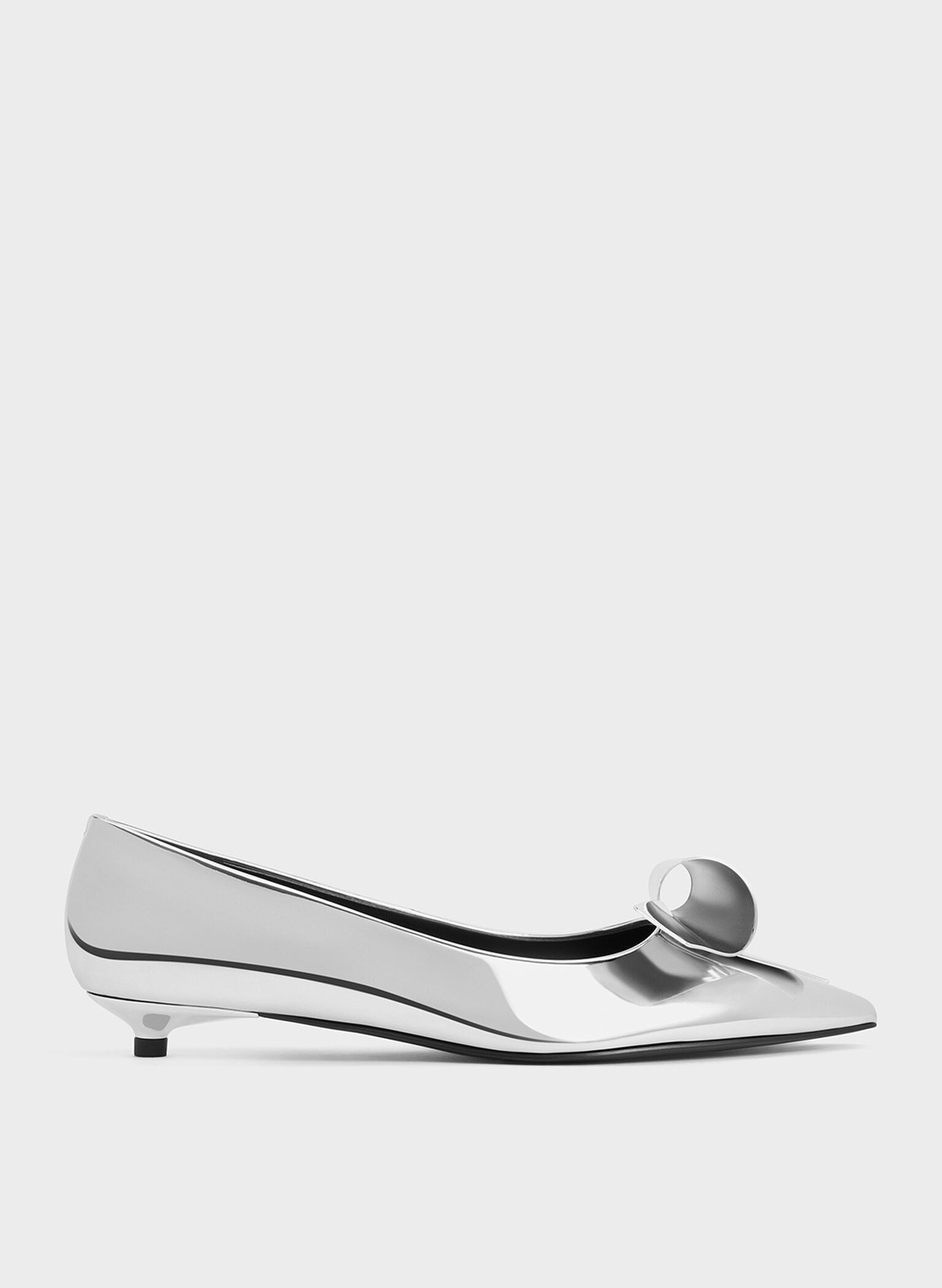 Metallic Sculptural Knot Pointed-Toe Flats - Silver | Charles & Keith UK