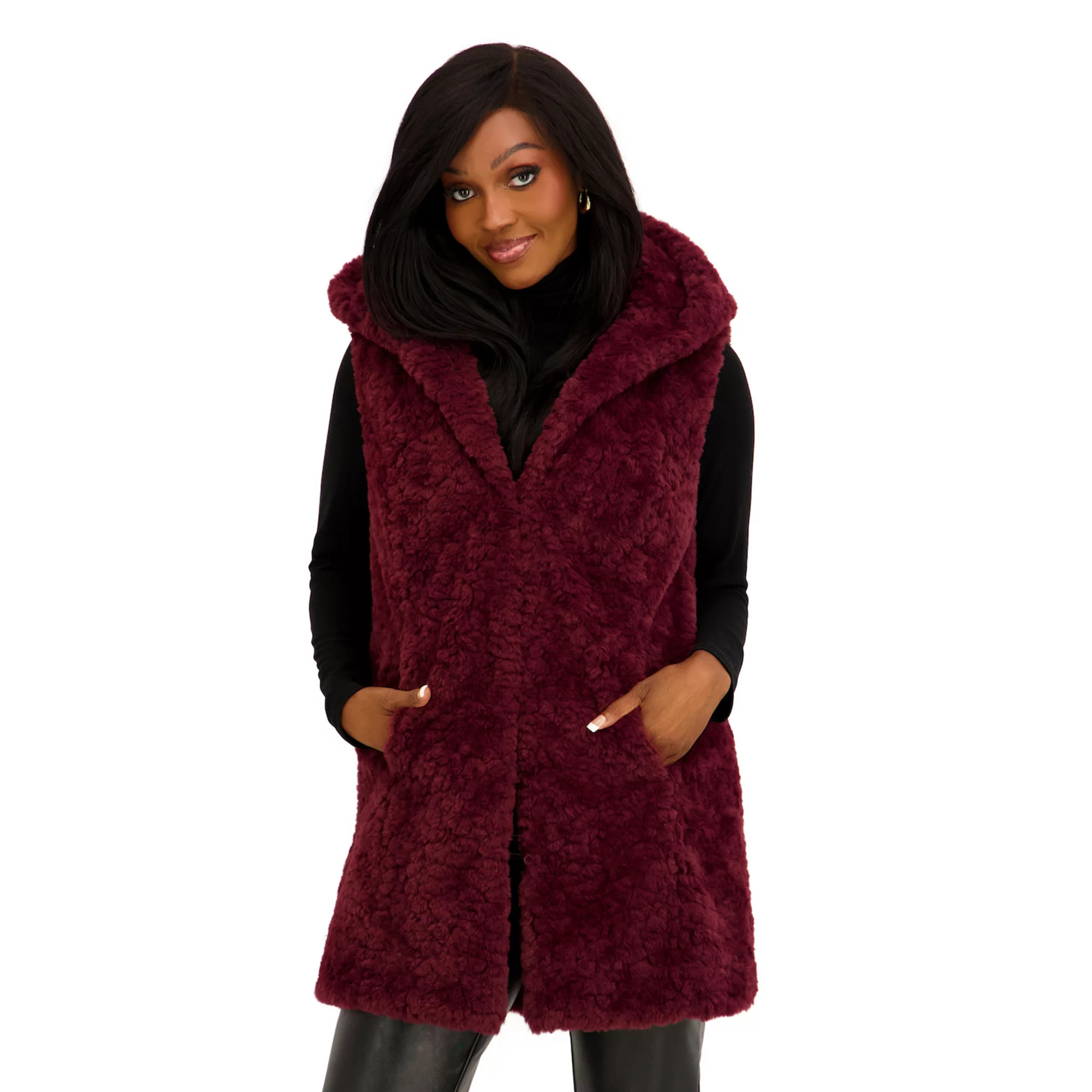 Juniors' madden girl Hooded Long Faux Fur Vest | Kohl's