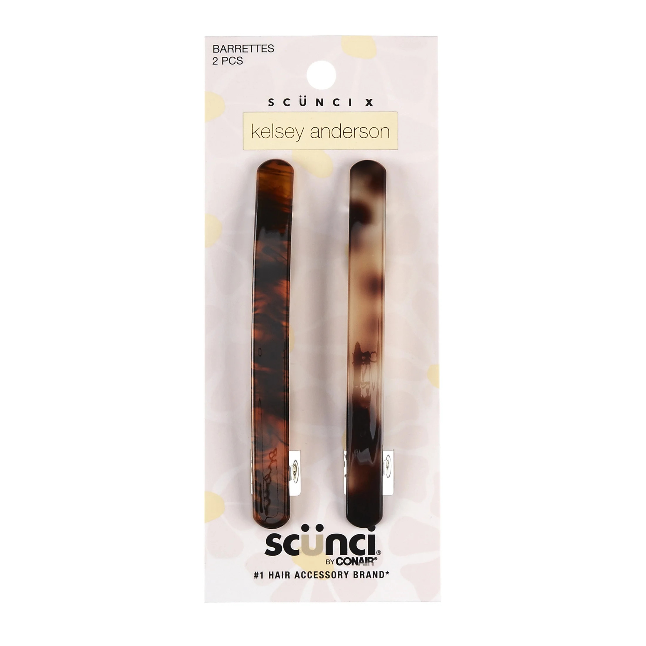 Scunci x Kelsey Anderson Classic Tortoiseshell Print Barrettes, Multicolor, 2 count | Walmart (US)