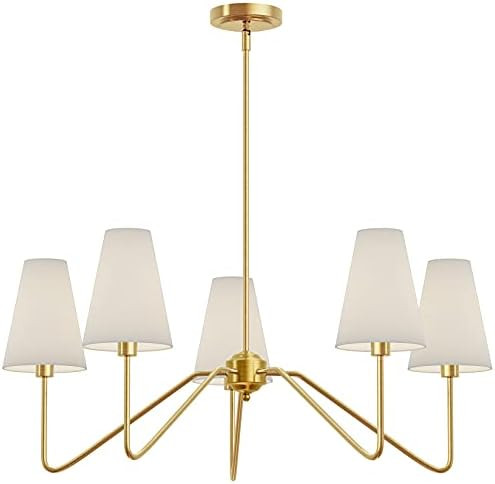 Electro bp;30"Dia 5-Arm Classic Chandeliers Polished Gold with White Linen Shades,200W | Amazon (US)