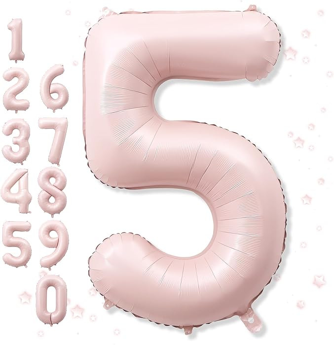 Big Number 5 Balloons, Dusty Light Blush Pink Foil 5 Balloon Numbers 40 inch, Giant 5th Birthday ... | Amazon (US)