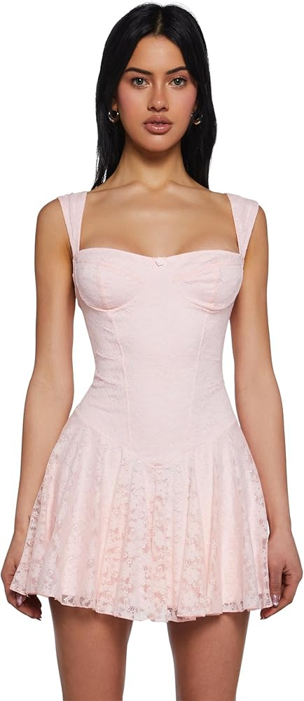 Dolls Kill Perfect Date Mini Dress by Sugar Thrillz – Lace Overlay Bustier Dress with Rosebud D... | Amazon (US)