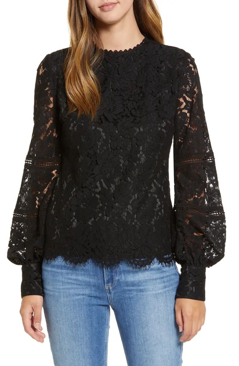 Bishop Sleeve Scalloped Lace TopRACHEL PARCELL | Nordstrom