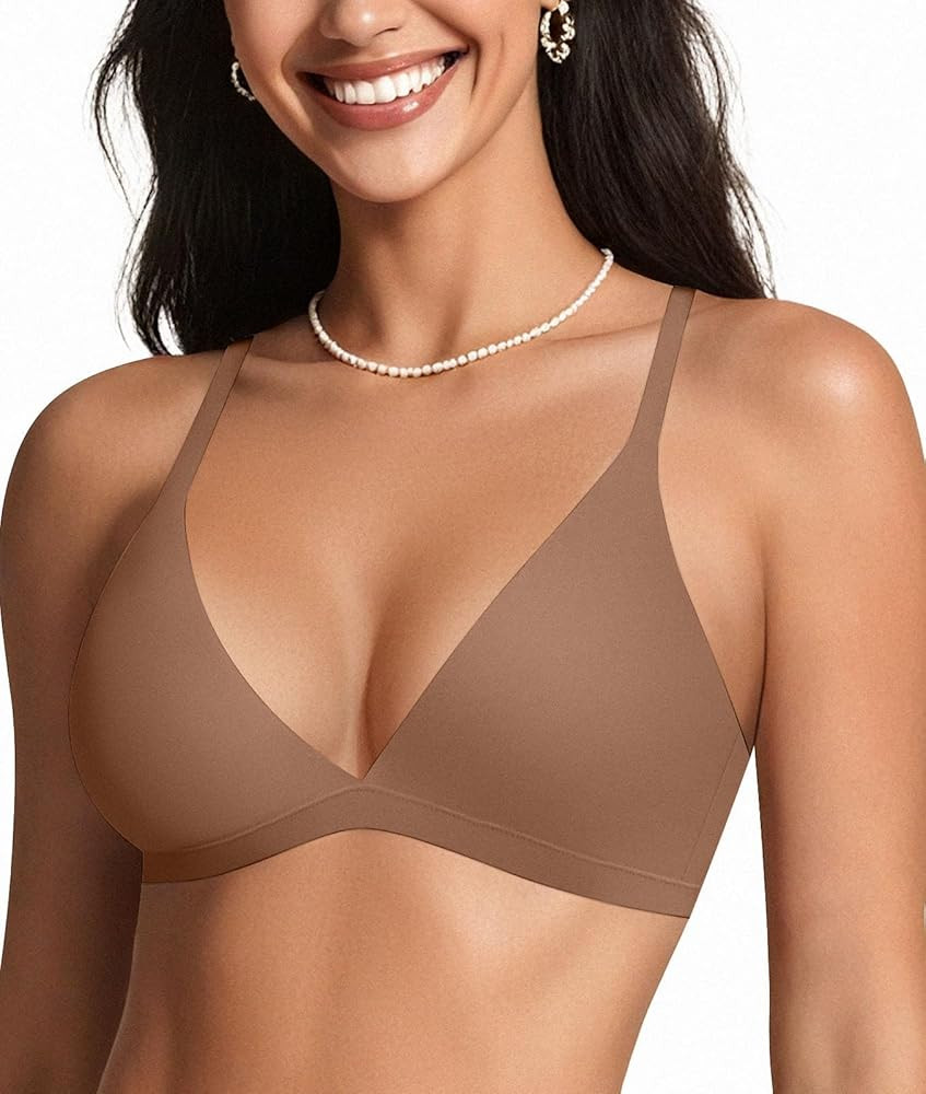 OEAK Womens Comfortable Triangle Bras No Underwire Sexy Plunge Unlined Bralette Pull On Bra Seaml... | Amazon (US)
