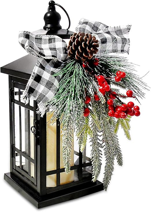 Christmas Decorative Lantern w/LED Flickering Flameless Candle - 14 Inch, Antiqued Vintage Lanter... | Amazon (US)