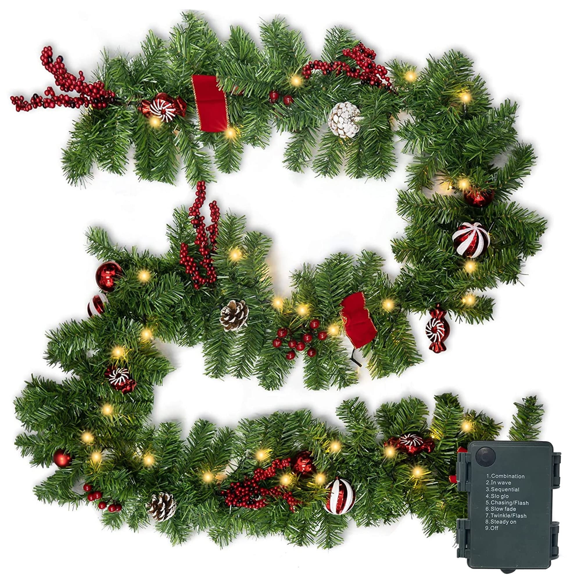 Nerosun 9FT Christmas Garland with 50LED Lights, Battery Operated Prelit Garland Christmas Decora... | Amazon (US)