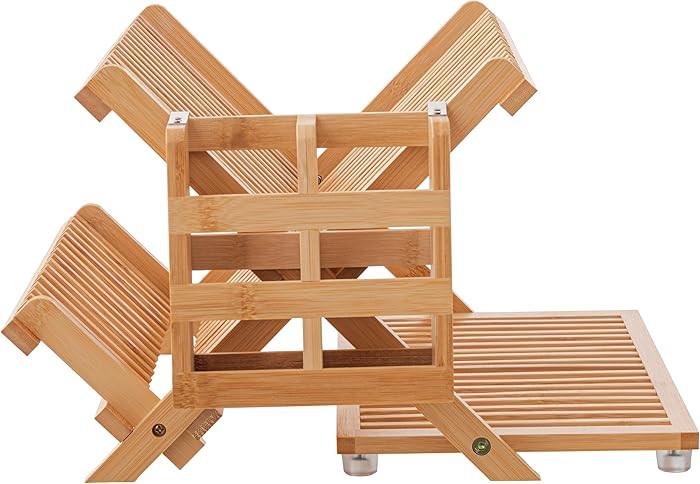 HBlife Bamboo Dish Drying Rack with Utensil Holder, 3-Tier Large Collapsible Wooden Dish Drainer ... | Amazon (US)