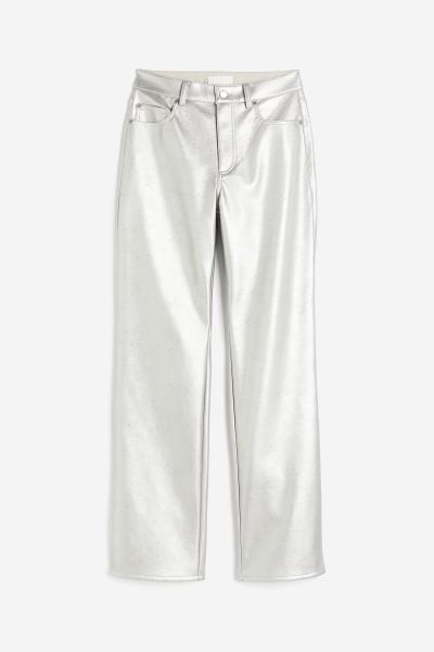 Coated trousers - Silver-coloured - Ladies | H&M GB | H&M (UK, MY, IN, SG, PH, TW, HK)