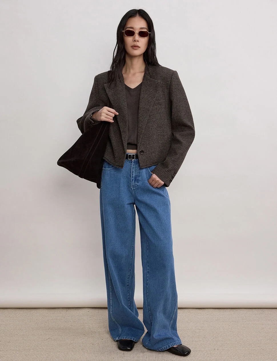 Brown Houndstooth Wool Blazer-PREORDER | Pixie Market