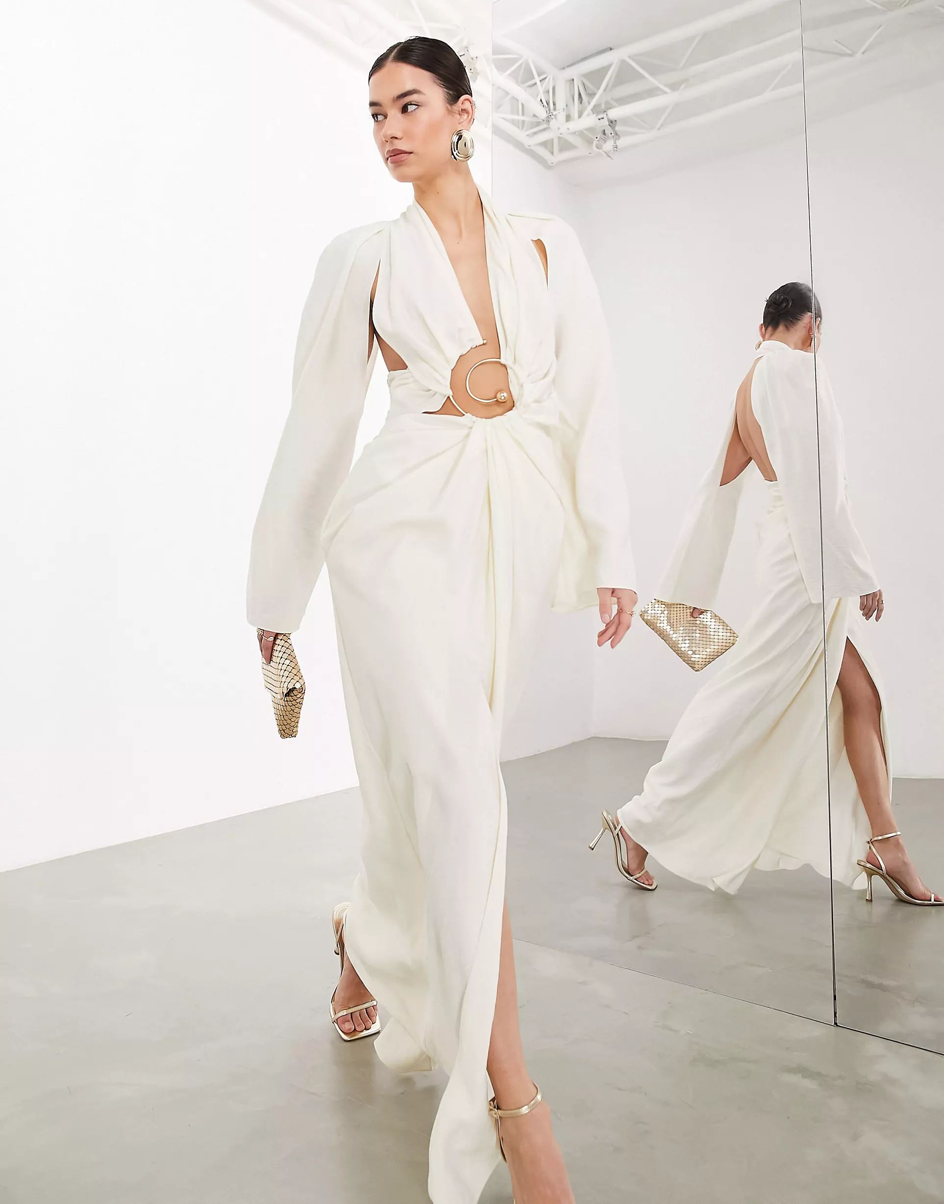 ASOS EDITION statement spiral trim long sleeve maxi dress in off white | ASOS | ASOS (Global)