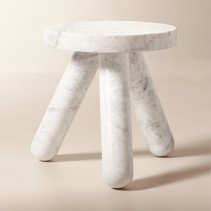 Jaxx White Marble Side Table Tall + Reviews | CB2 | CB2