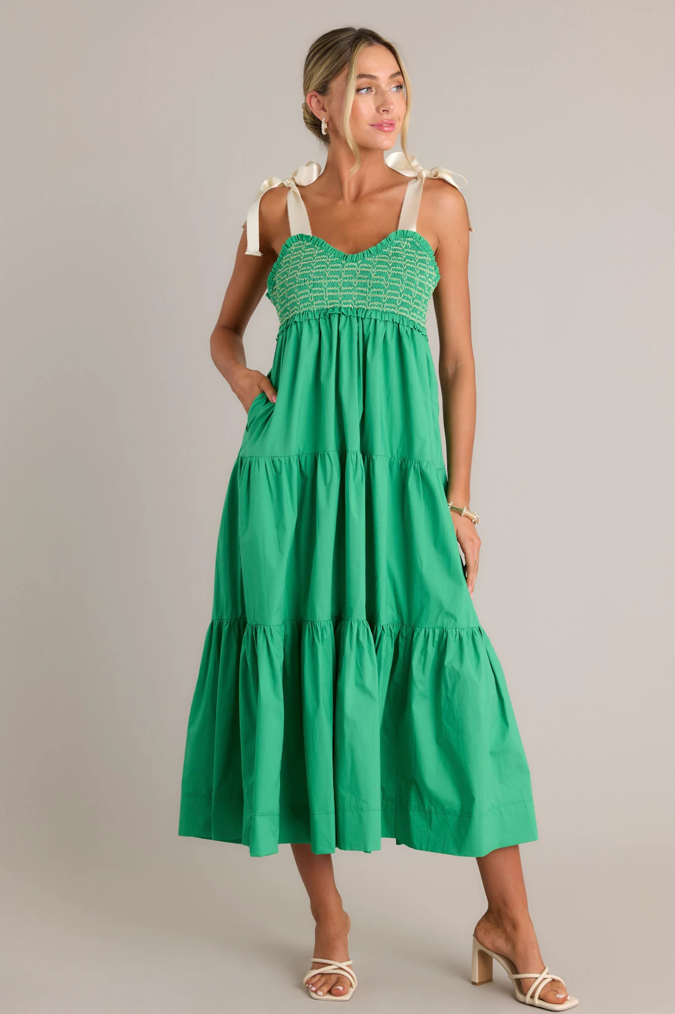 Serene Whisper 100% Cotton Kelly Green Maxi Dress | Red Dress