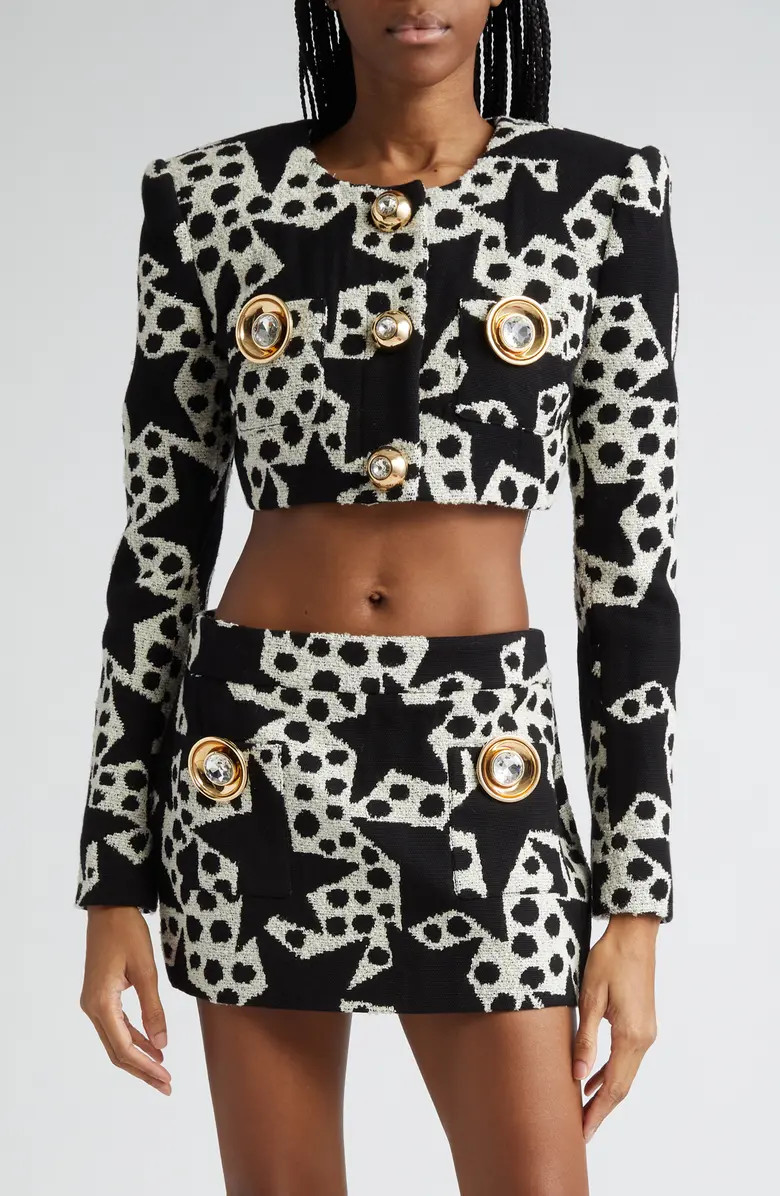 Crystal Medallion Polka Dot Star Jacquard Crop Jacket | Nordstrom