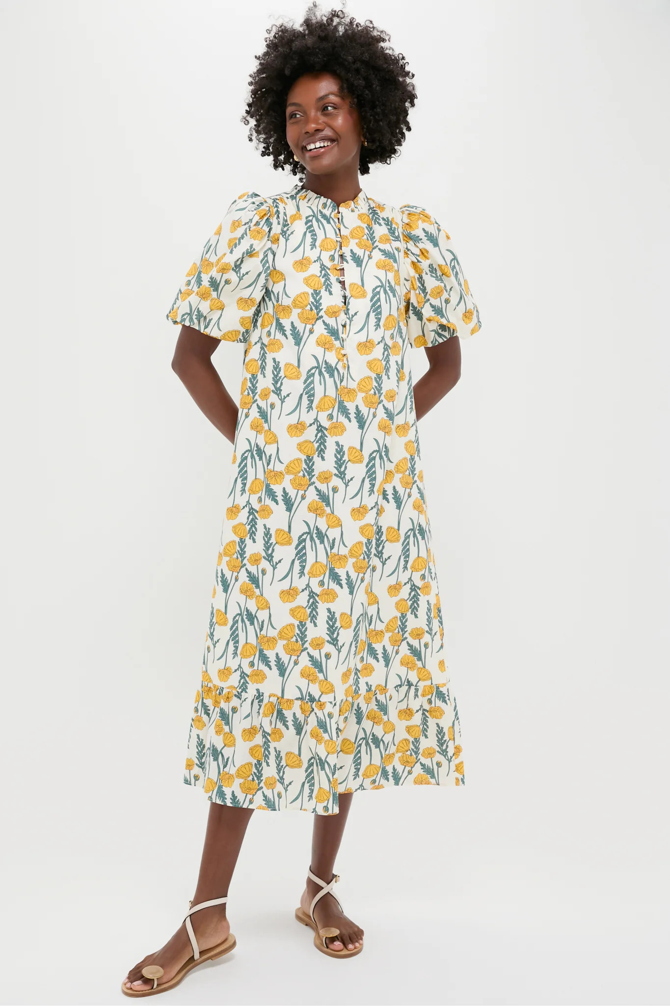 Multi Blue Leafy Floral Mimi Midi Dress | Tuckernuck (US)