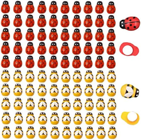 120pcs Wood Bees and Wood Ladybugs Flatback Bees Wooden Ladybugs Self-Adhesive Embellishments for Cr | Amazon (US)