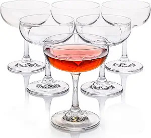 FAWLES Crystal Coupe Glasses, Set of 6, 7 Ounce(220ml), Elegant Short Stem Design, Clear Cocktail... | Amazon (US)