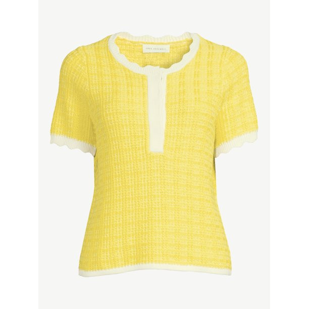 Free Assembly Women's Contrast Trim Sweater Tee with Short Sleeves, Midweight | Walmart (US)