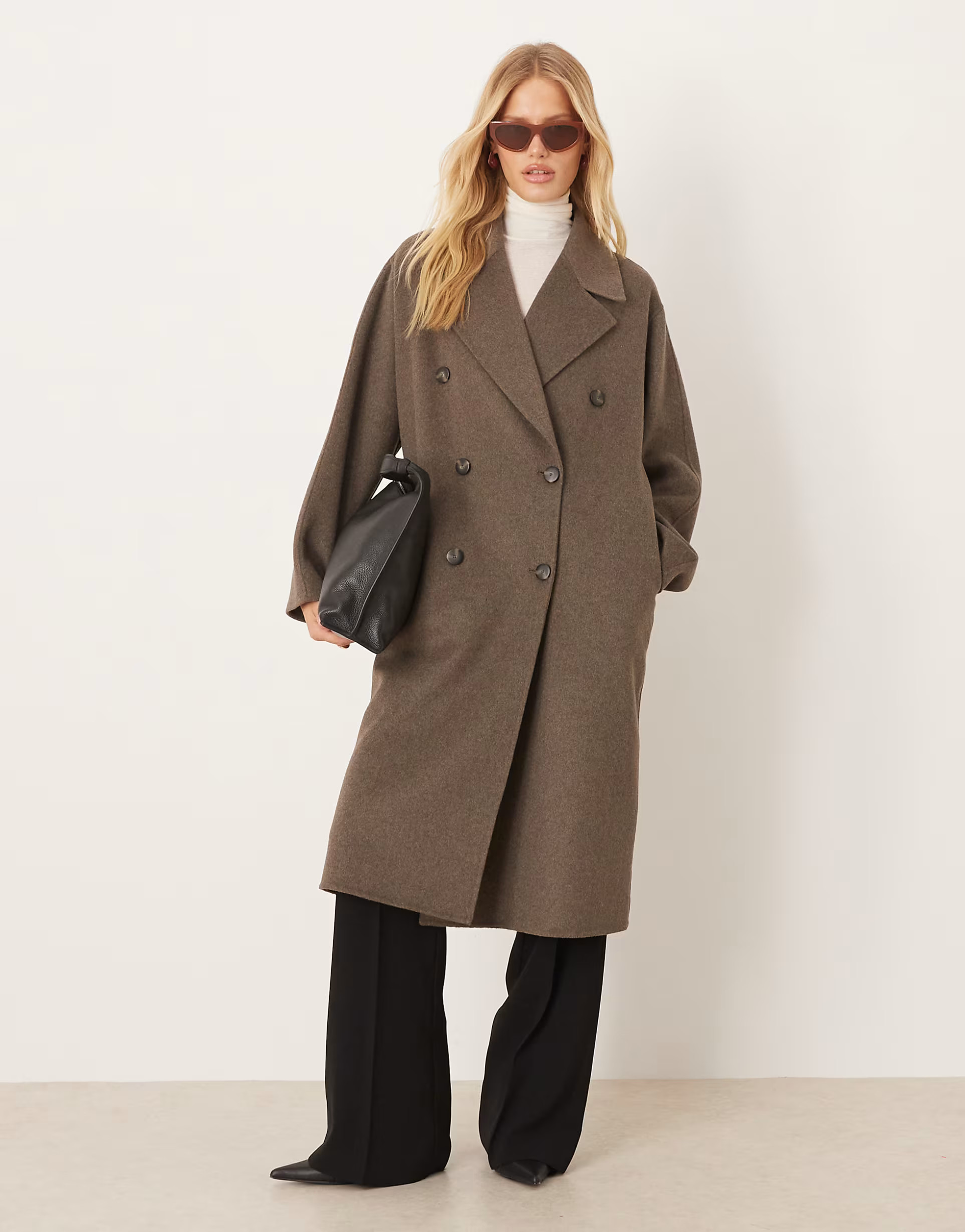 Mango wool mix double breasted midi coat in light brown | ASOS (Global)