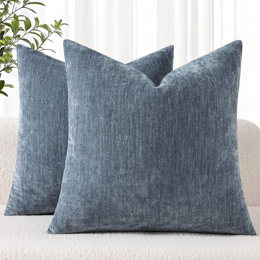 decorUhome Chenille Haze Blue Coastal Throw Pillow Covers 20x20 Inch Set of 2, Decorative Soft Co... | Amazon (US)