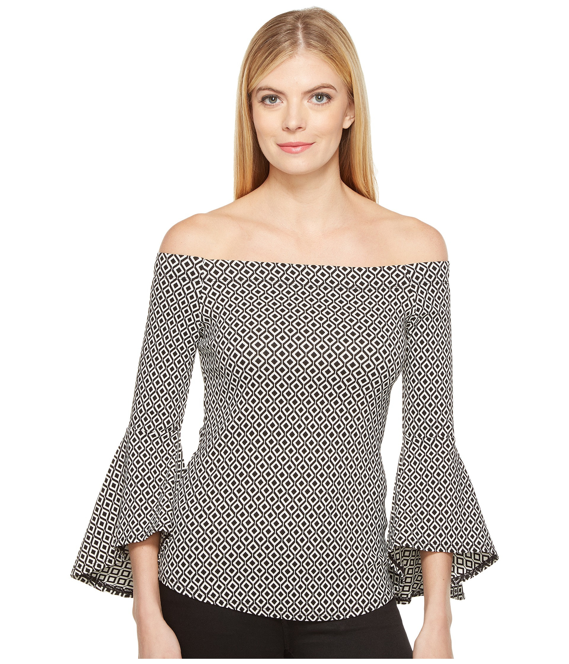 Karen Kane Diamond Jacquard Bell Sleeve Top | Zappos