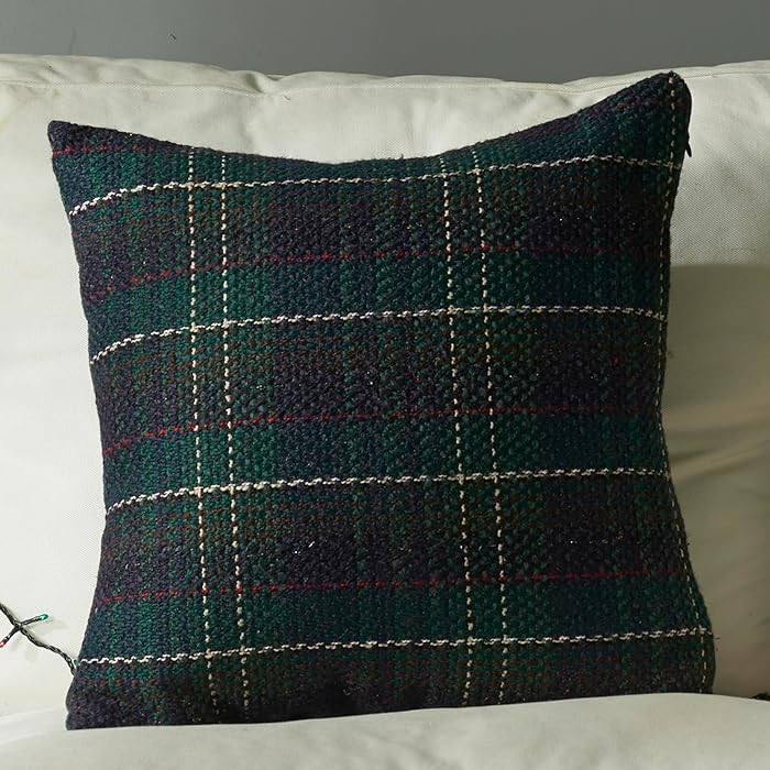 vctops Christmas Green Tartan Knit Throw Pillow Covers Farmhouse Gingham Plaid Square Cushion Cov... | Amazon (US)