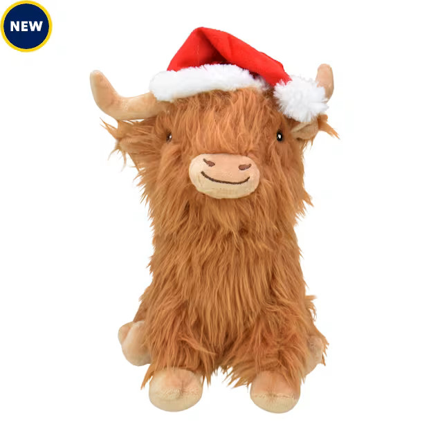 Multipet International Highland Cow with Santa Hat Dog Toy, Medium | Petco