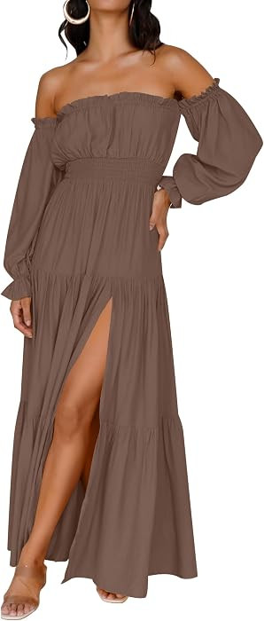 ZESICA Womens Fall Long Sleeve Boho Off Shoulder Maxi Dresses | Amazon (US)
