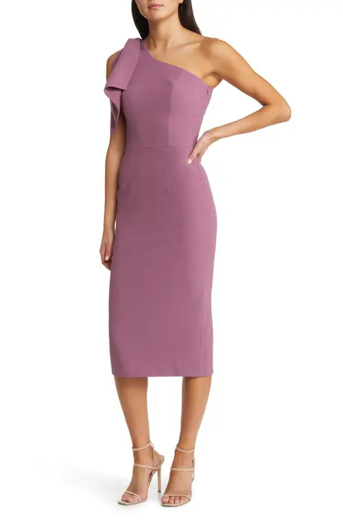 Dress the Population Tiffany One-Shoulder Midi Dress in Orchid at Nordstrom, Size X-Small | Nordstrom
