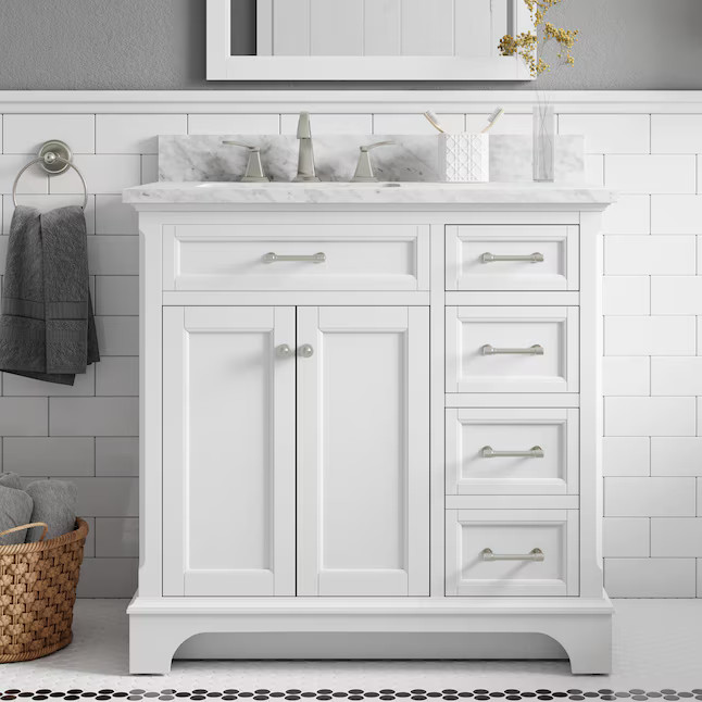 allen + roth Roveland 36-in White Undermount Single Sink Bathroom Vanity with Natural Carrara Mar... | Lowe's
