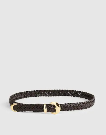 Domed-Buckle Wide Belt in Woven Leather | Madewell